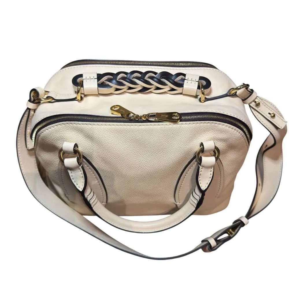 CHLOE.Sweet Beige Daria 3way Braided Top Handle Handbag Bowler Shoulder Bag Ex++
